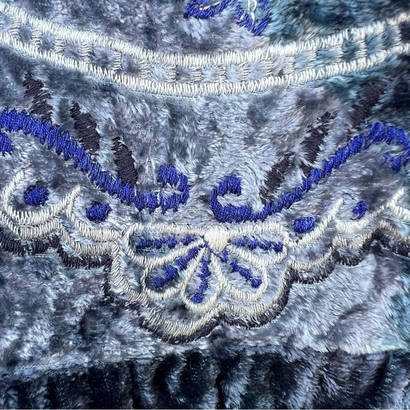 VTG 90s Y2K Papillon Los Angeles Crushed Velvet Embroidered Midi Dress Boho Med - Picture 6 of 12